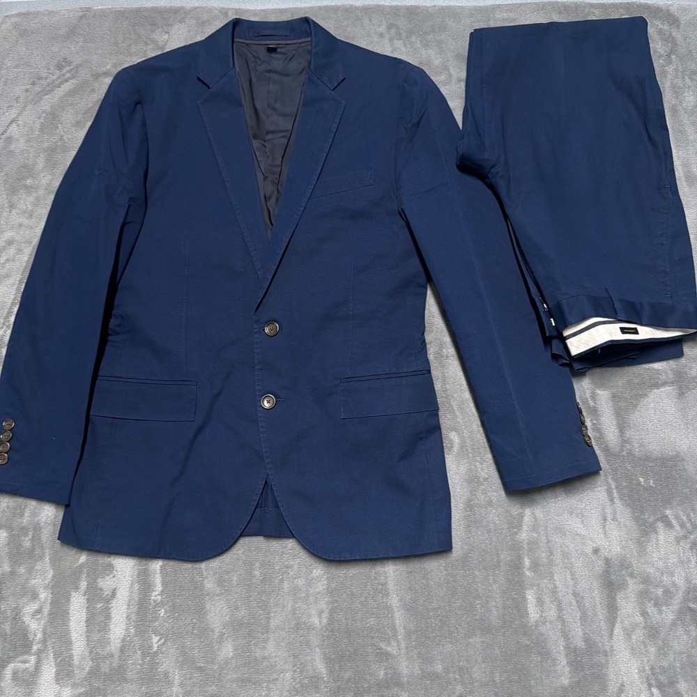 J.Crew Ludlow Suit Mens 38S Navy Blue Cotton Larusmiani Two Button Slim Wedding